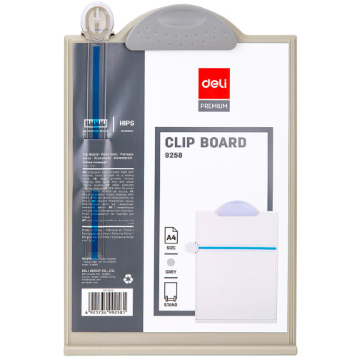 Папка-планшет DELI А4, пластиковая, с подставкой, серая
