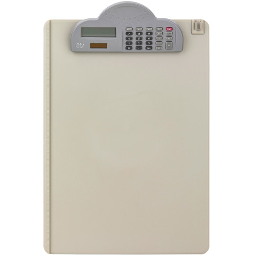 Папка-планшет DELI с калькулятором А4, пластиковая, серая