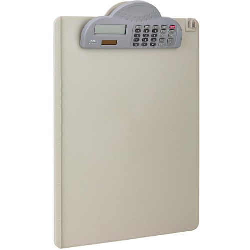 Папка-планшет DELI с калькулятором А4, пластиковая, серая