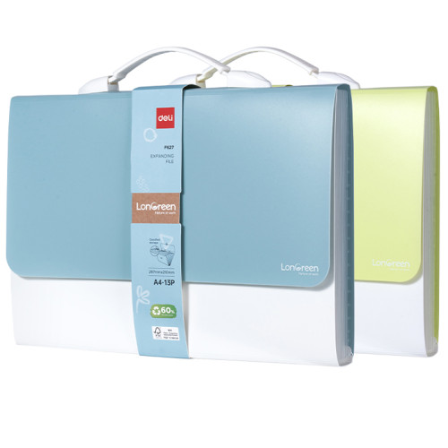 Папка-портфель DELI "LonGreen", А4, 13 отделений, 0,75 мм, ассорти