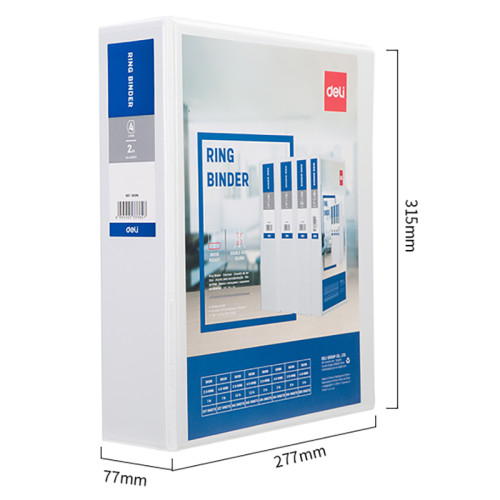 Папка презентационная DELI на 4-х кольцах, А4, с кармашком, корешок 77 мм, белая