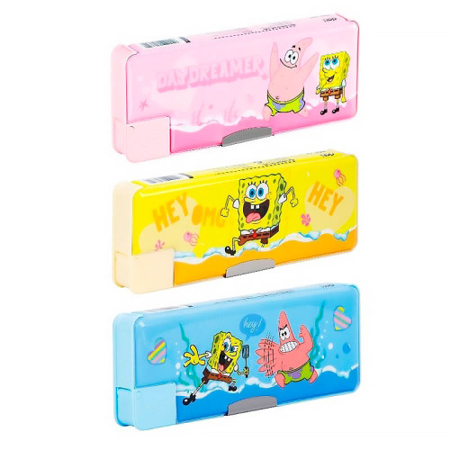 Пенал 2-х сторонний Deli "SpongeBob" + точилка, 235х80х30 мм, пластик, ассорти