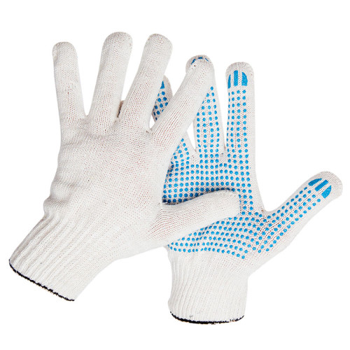 Перчатки х/б OfficeClean, стандарт, 10 класс, с точечным ПВХ-покрытием, 4 нитки, белые