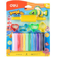 Пластилин Deli "DOUGH IT!" 12 цветов, 160 гр., формы+скалка, блистер с европодвесом