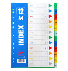 Разделитель пластиковый BASY, А4, January-December, цветной