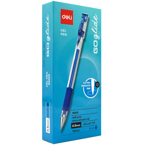 Ручка гелевая DELI "6600" 0,5 мм, синяя