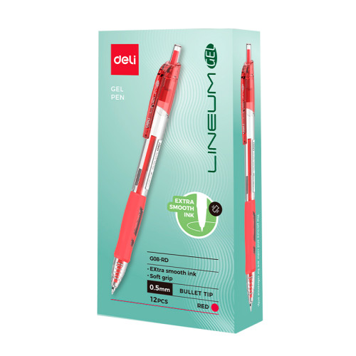 Ручка гелевая DELI "Lineum" 0,5 мм, автоматическая, красная