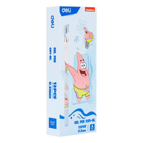 Ручка гелевая DELI "SpongeBob" 0,5 мм, синяя