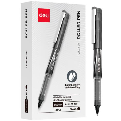 Ручка роллерная DELI "Q202B" черная, 0,5 мм