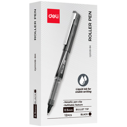Ручка роллерная DELI "Q202B" черная, 0,5 мм