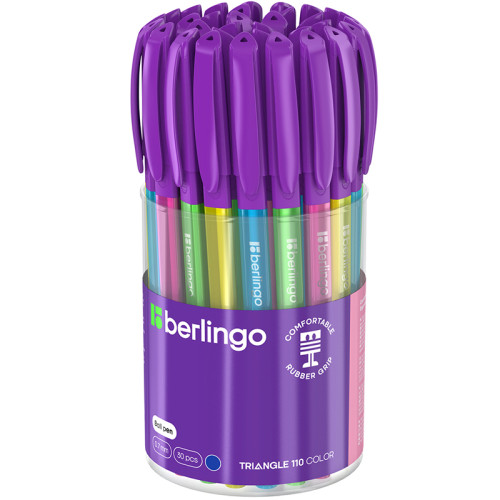 Ручка шариковая BERLINGO "Triangle 110 Color" 0,7 мм, синяя, грип, ассорти