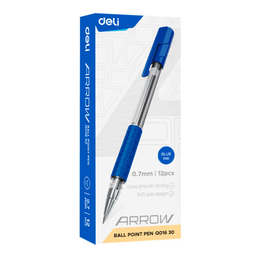 Ручка шариковая DELI "Arrow Q01630", 0,7 мм, синяя, грип 