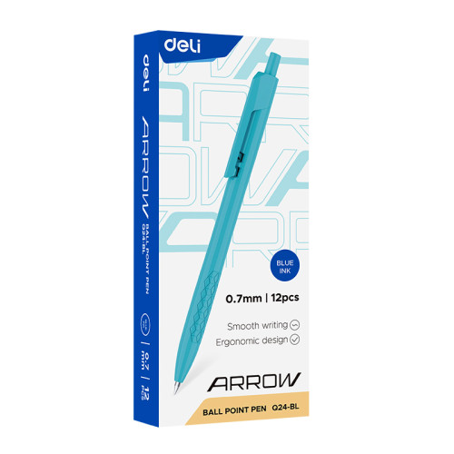 Ручка шариковая DELI "Arrow Q24" автоматическая, 0,7 мм, синяя