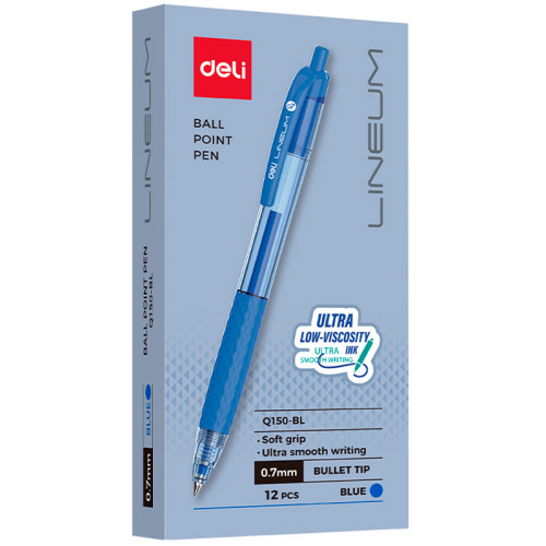 Ручка шариковая DELI "Lineum Q150" автоматическая, 0,7 мм, синяя, грип