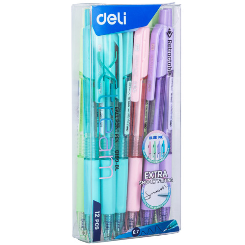 Ручка шариковая DELI "Smooth Q199" автоматическая, 0,7 мм, синяя, грип