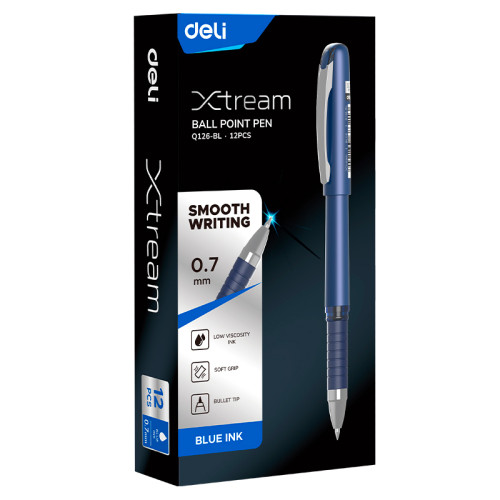 Ручка шариковая DELI "Xtream Q126", 0.7 мм, синяя, грип