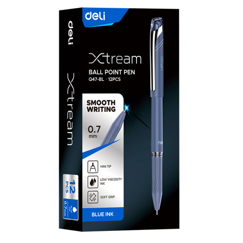 Ручка шариковая DELI "Xtream Q47", 0.7 мм, синяя, грип