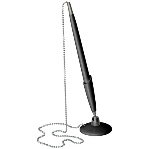 Ручка шариковая OfficeSpace на подставке, металлическая цепочка, черный корпус, синие чернила