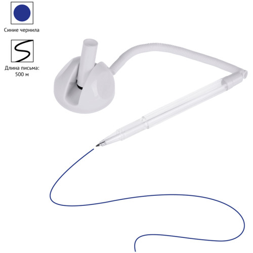 Ручка шариковая OfficeSpace "Reception", на подставке, белый корпус, синие чернила