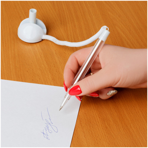 Ручка шариковая OfficeSpace "Reception", на подставке, белый корпус, синие чернила