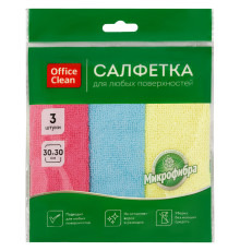 Салфетка из микрофибры OfficeClean "Стандарт", 30х30 см, 3 шт, европодвес