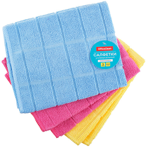 Салфетка из микрофибры OfficeClean "Универсальная", 40х40 см, 3 шт 