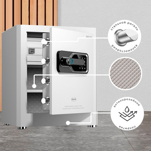 Сейф DELI "AE130" биометрический + электронный замок + ключ, 380х320х450 мм, 21,9 кг, белый