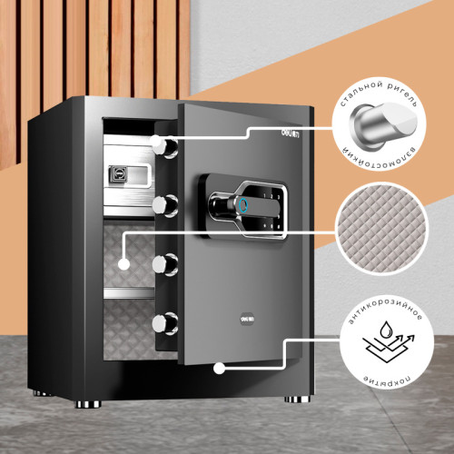 Сейф DELI "AE130" биометрический + электронный замок + ключ, 380х320х450 мм, 21,9 кг, черный