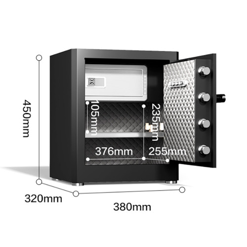 Сейф DELI "AE130" биометрический + электронный замок + ключ, 380х320х450 мм, 21,9 кг, черный