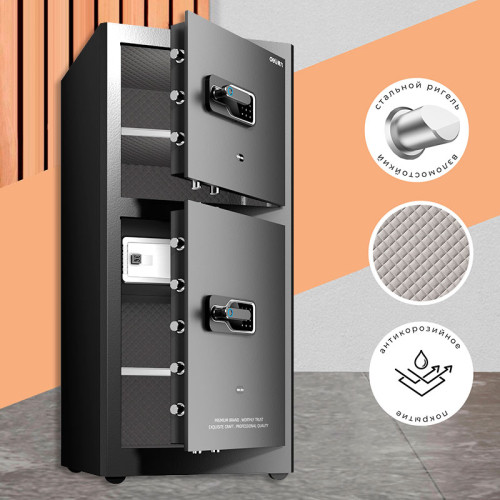 Сейф DELI "AE136" биометрический + электронный замок + ключ, 550x520х1200 мм, 80,5 кг, черный