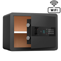 Сейф DELI "AE210" биометрический + электронный замок + ключ + Wi-Fi, 300х400х300 мм, 11 кг, черный