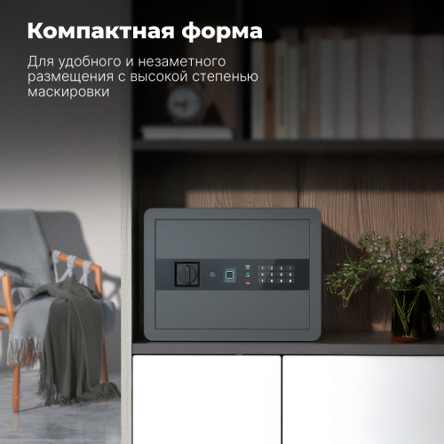 Сейф DELI "AE210" биометрический + электронный замок + ключ + Wi-Fi, 300х400х300 мм, 11 кг, черный
