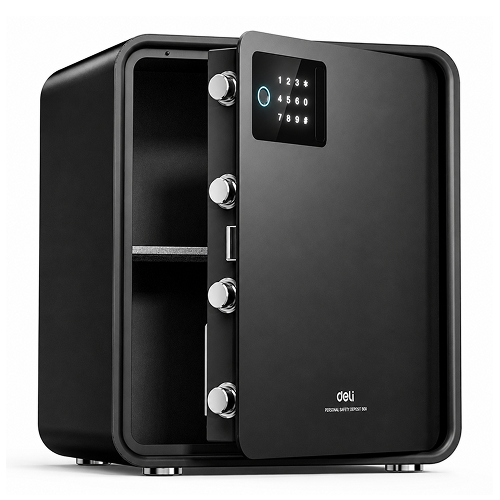 Сейф DELI "AE888-NZ" биометрический + электронный замок + ключ, 450х380х320 мм, 15 кг, черный
