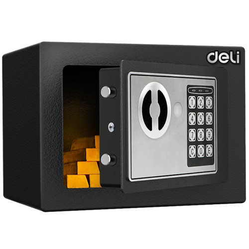 Сейф DELI "ET510" электронный замок + ключ, 230х170х170 мм, 2.8 кг, черный