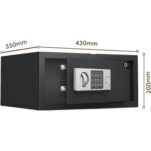 Сейф DELI "ET522" электронный замок + ключ, 430х350х200 мм, 8 кг, черный