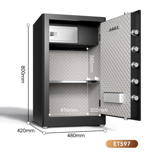 Сейф DELI "ET597" биометрический + электронный замок+ключ, 480х420х800 мм, 38,4 кг, черный