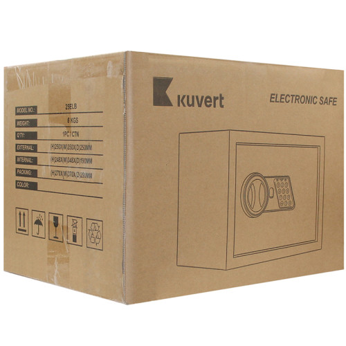 Сейф KUVERT "25ELB" электронный замок + ключ, 350х250х250 мм, 5.5 кг, черный