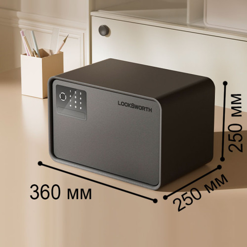 Сейф LockSworth биометрический + электронный замок + ключ, 250х360х250 мм, 6 кг, черный