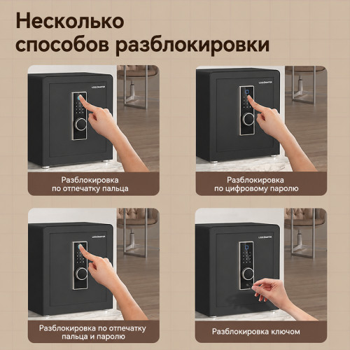 Сейф LockSworth биометрический + электронный замок + ключ, 450х380х320 мм, 20,1 кг, черный