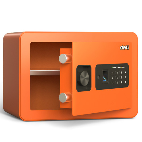 Сейф мебельный DELI "ET590" биометрический + электронный замок+ключ, 350х250х250 мм, 8 кг, оранжевый