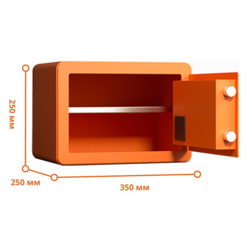 Сейф мебельный DELI "ET590" биометрический + электронный замок+ключ, 350х250х250 мм, 8 кг, оранжевый
