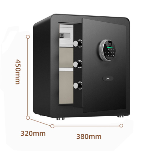 Сейф мебельный DELI "ET631" биометрический + электронный замок+ключ, 380х320х450 мм, 19 кг, черный
