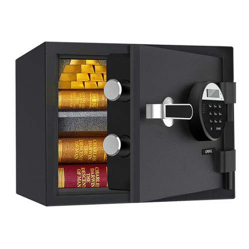 Сейф огнестойкий DELI "ET580" электронный замок + ключ, 380х300х300 мм, 20,8 кг, черный