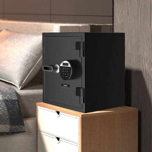 Сейф огнестойкий DELI "ET581" электронный замок + ключ, 380х300х420 мм, 25,4 кг, черный