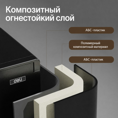 Сейф огнестойкий DELI "ET662" электронный замок + ключ, 605х450х505 мм, 60 кг, черный