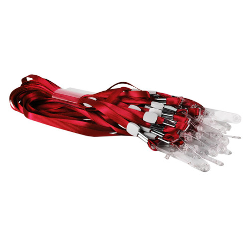 Шнурок для бейджа Deli, зажим на кнопке, длина 48.5 см, красный