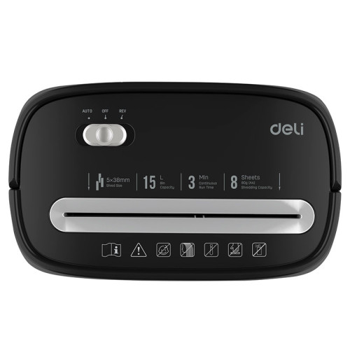 Шредер Deli, 3 уровень секретности (5х38мм), 8 листов, 15 литров