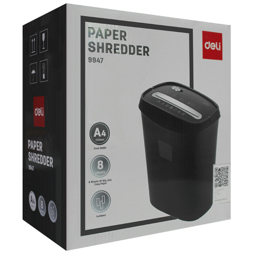 Шредер Deli, 3 уровень секретности (5х38мм), 8 листов, 15 литров