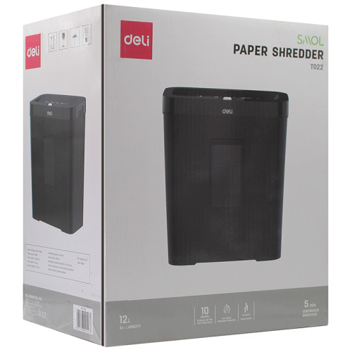 Шредер Deli, 4 уровень секретности (4х40мм), 10 листов, 12 литров