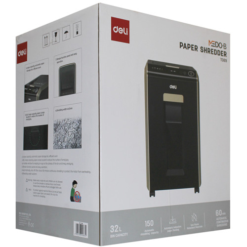 Шредер Deli, 4 уровень секретности (4x12мм), 150 листов, 32 литра, автоматический режим